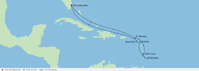 Celebrity Edge - 10 Night - Ultimate Southern Caribbean From Fort Lauderdale, Florida - Celebrity Edge - Starting in Fort Lauderdale with stops in Philipsburg, Castries, Bridg.. itinerary map