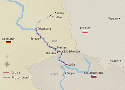 Viking Beyla - 9 Night - Elegant Elbe : Berlin to Prague - Viking Beyla - Starting in Berlin with stops in Wittenberg, Meissen, Dresden, Saxon, Prague itinerary map