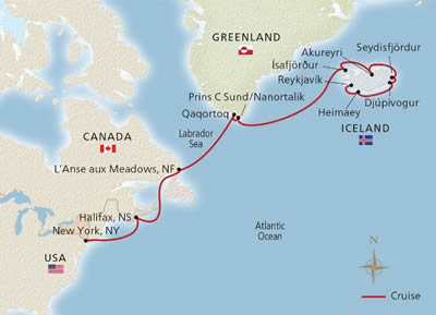 Viking Neptune - 14 Night - Iconic Iceland, Greenland & Canada : New York City to Reykjavik - Viking Neptune - Starting in New York with stops in Sail the Atlantic Ocean, Hali.. itinerary map