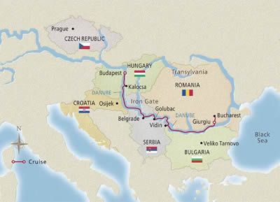 Viking Ullur - 10 Night - Passage to Eastern Europe : Bucharest to Budapest - Viking Ullur - Starting in Bucharest with stops in Veliko Tarnovo, Vidin, Golubac, Belgrade, Os.. itinerary map