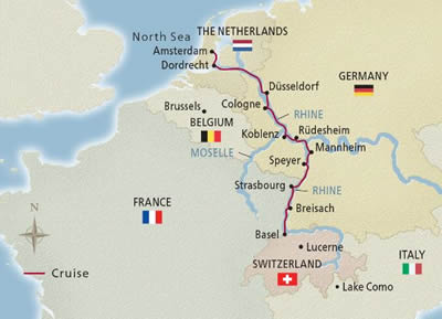 Viking Einar - 7 Night - Christmas on the Rhine : Amsterdam to Basel - Viking Einar - Starting in Amsterdam with stops in Scenic Sailing: Waal & Merwede & Dordrecht, Dusseld.. itinerary map