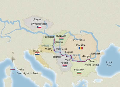 Viking Vidar - 10 Night - Passage to Eastern Europe : Bucharest to Budapest - Viking Vidar - Starting in Bucharest with stops in Veliko Tarnovo, Vidin, Golubac, Belgrade, Os.. itinerary map