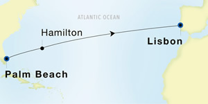 SeaDream II - 16 Night - Transatlantic Spring Voyage II - SeaDream II - Starting in Palm Beach with stops in Hamilton, Lisbon itinerary map