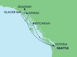 NCL Norwegian Bliss - 7 Night - Cruise to Alaska: Glacier Bay, Skagway & Juneau from Seattle, Washington - NCL Norwegian Bliss - Starting in Seattle with stops in Juneau, Skagway,.. itinerary map