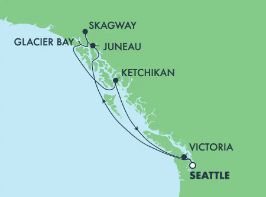NCL Norwegian Encore - 7 Night - Cruise to Alaska: Glacier Bay, Skagway & Juneau from Seattle, Washington - NCL Norwegian Encore - Starting in Seattle with stops in Juneau, Skagway,.. itinerary map