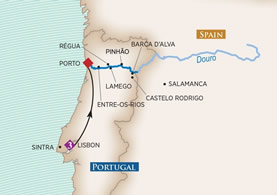 AmaDouro - 10 Night - Enticing Douro : 7- Night Cruise With 3 Nights Pre-Cruise : Lisbon to Porto - AmaDouro - Starting in Lisbon with stops in Sintra, Porto, Entre-os-R.. itinerary map