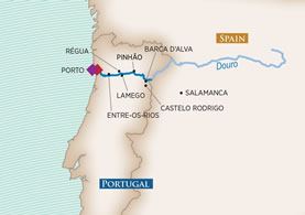 AmaVida - 7 Night - Enticing Douro :Cruise : Porto to Porto - AmaVida - Starting in Porto with stops in Entre-os-Rios, Pinhao, Vega De Terron, Barca d'Alva, Regua itinerary map