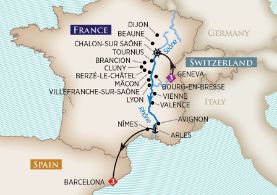 AmaCello - 7 Night - Essence of Burgundy & Provence : Arles to Chalon-sur-Saone :Cruise - AmaCello - Starting in Arles with stops in Avignon, Valence, Vienne, Lyon, Maco.. itinerary map
