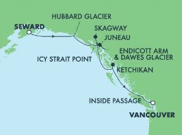 NCL Norwegian Jewel - 7 Night - Cruise to Alaska: Hubbard Glacier & Skagway from Seward, Alaska - NCL Norwegian Jewel - Starting in Seward with stops in Cruise Hubbard Glacier, Icy.. itinerary map