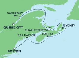 NCL Norwegian Pearl - 7 Night - Cruise to Canada & New England: Boston, Bar Harbour & Halifax to Quebec City from Boston, Massachusetts - NCL Norwegian Pearl - Starting in Boston w.. itinerary map