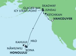 NCL Norwegian Spirit - 16 Night - Cruise to Honolulu to Vancouver: Glacier Bay, Skagway & Kauai from Honolulu, Oahu - NCL Norwegian Spirit - Starting in Honolulu with stops in Kona,.. itinerary map