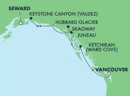 NCL Norwegian Spirit - 7 Night - Cruise to Alaska: Hubbard Glacier & Skagway to Vancouver from Seward, Alaska - NCL Norwegian Spirit - Starting in Seward with stops in Valdez, Cruis.. itinerary map
